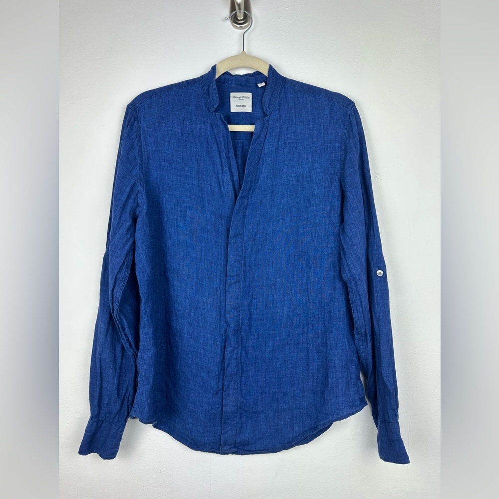 Baird Mcnutt Murano Linen V-neck Button Down Roll Tab Blue Shirt Women’s Small
